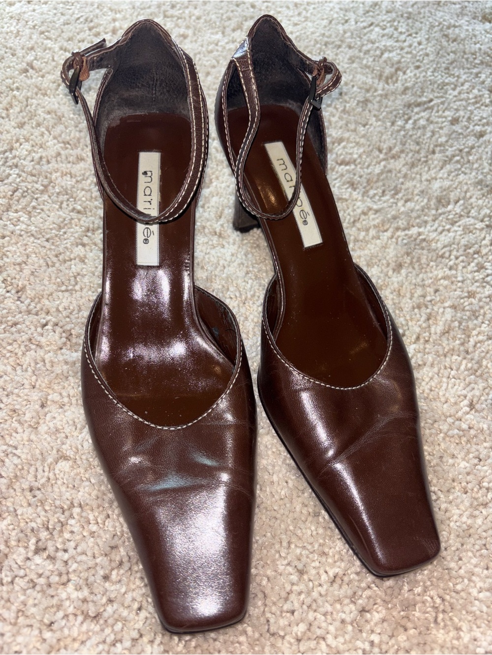 Vintage Maripe Brown Leather Dress Heels Pumps Office Core 90s Square Toe 9